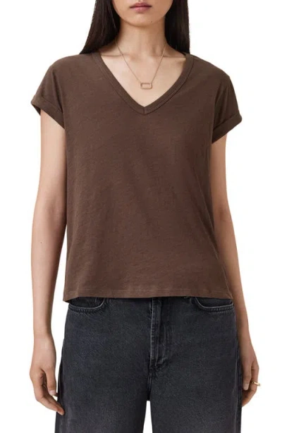 Allsaints Anna V-neck Cotton T-shirt In Brown