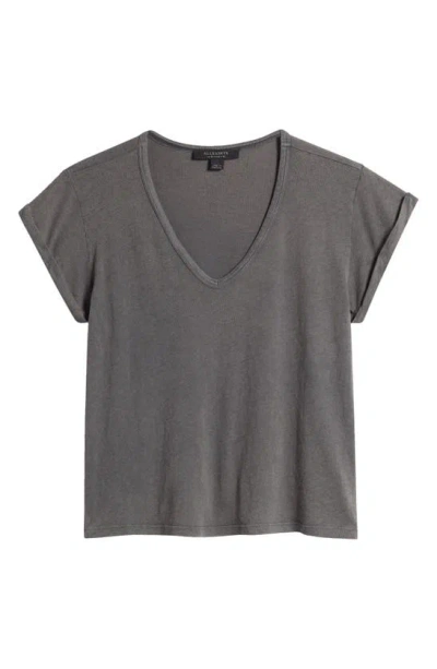 Allsaints Anna V-neck Cotton T-shirt In Acid Washed Black