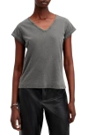 Allsaints Anna V-neck Cotton T-shirt In Acid Washed Black