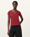 Allsaints Anna V-neck Short Sleeve T-shirt In Burnt Brick Red