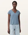 Allsaints Anna V-neck Short Sleeve T-shirt In Flint Stone Blue