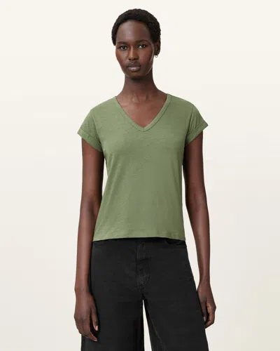 Allsaints Anna V-neck Short Sleeve T-shirt In Grass Green