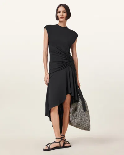ALLSAINTS ANNALIE ASYMMETRIC MIDI DRESS