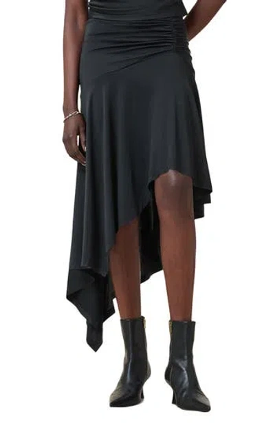 Allsaints Annalie Asymmetric Ruched Midi Skirt In Black