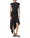 Allsaints Womens Black Annalie Asymmetric Stretch-woven Midi Dress In Black