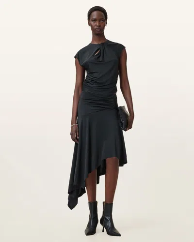 Allsaints Annalie Jersey Midi Skirt In Black
