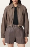 Allsaints Anouk Leather Crop Bomber Jacket In Brown