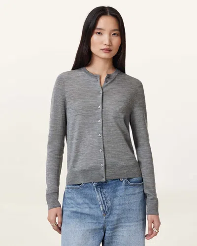 Allsaints Anouk Slim Fit Merino Wool Cardigan In Pale Grey Marl