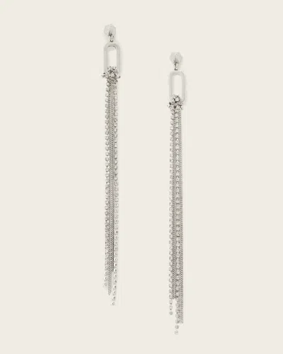 Allsaints April Chain Fringe Earrings In Metallic