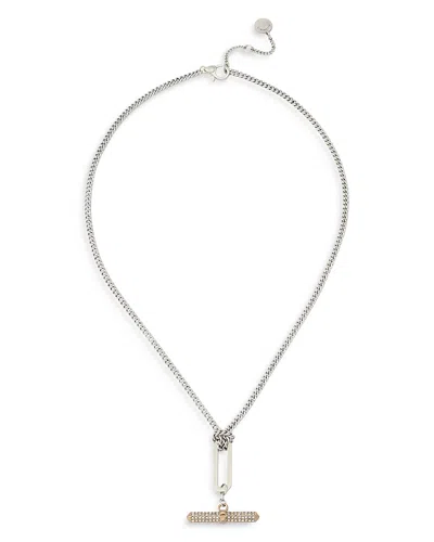 Allsaints April Pave T Bar Lariat Necklace, 18-20 In Silver