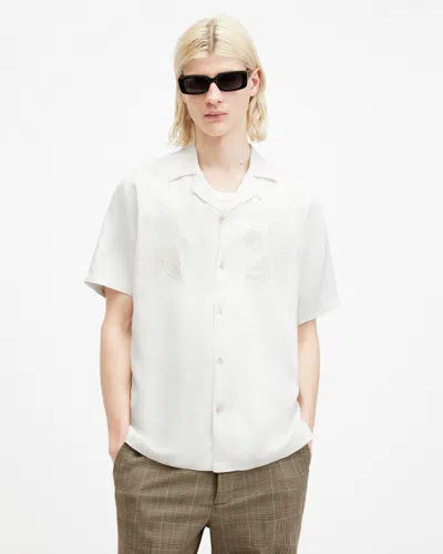 Allsaints Aquila Embroidered Relaxed Fit Shirt In Avalon White