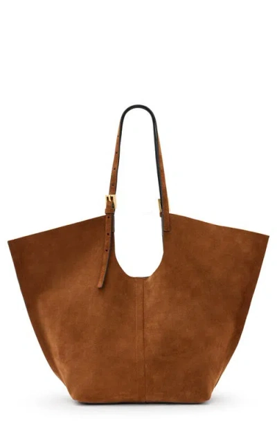 Allsaints Ara East West Suede Tote In Brown