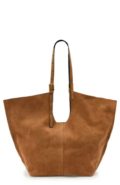 Allsaints Ara Suede East West Tote In Cognac Brown