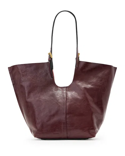 Allsaints Ara Shine E/w Large Leather Tote Bag In Red