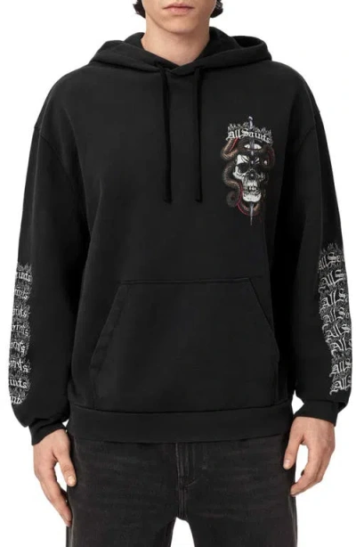 Allsaints Araknid Graphic Hoodie In Black