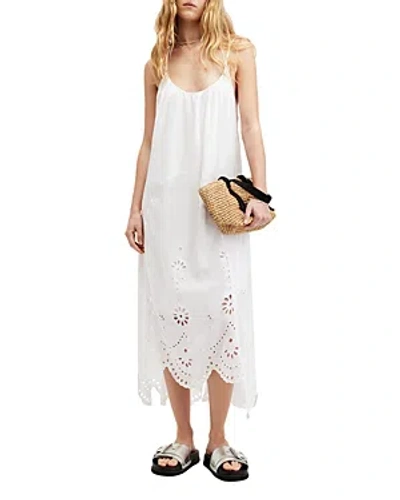Allsaints Areena Embroidered Dress In Optic White