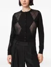 Allsaints Argyle-pattern Mesh-panel Cardigan In Black