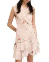 Allsaints Ari Kora Floral Print Ruffle Wrap Mini Dress In Pink In Pink