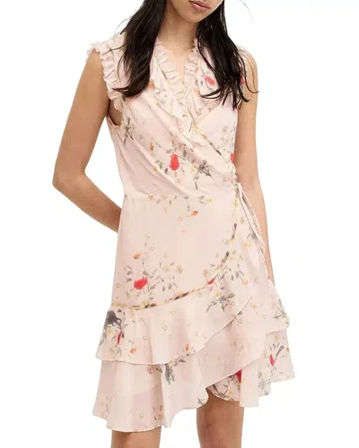 ALLSAINTS ARI KORA FLORAL PRINT RUFFLE WRAP MINI DRESS IN PINK