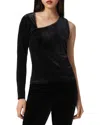Allsaints Womens Black Ari Asymmetric-neck One-sleeve Stretch-velvet Top In Black