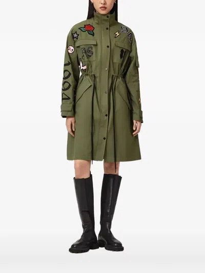 Allsaints Womens Khaki Green Ariaa Patch-detail Cotton Parka Jacket