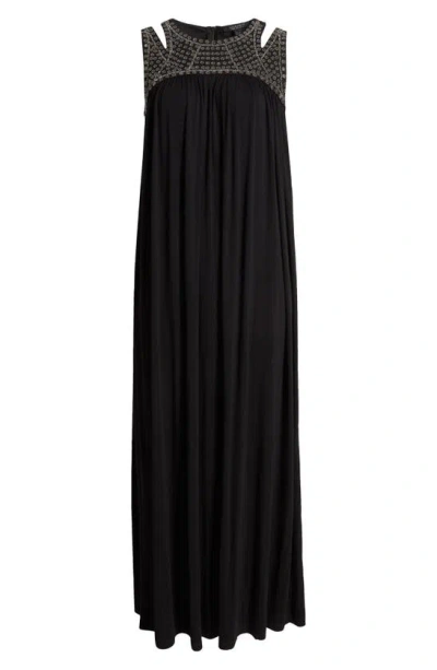 Allsaints Arizona Embellished Cut-out Maxi Dress In Black