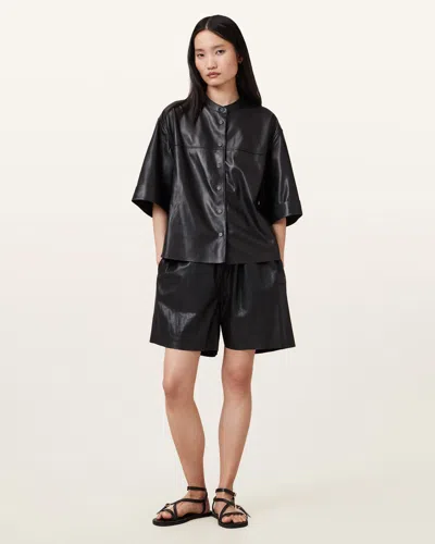 Allsaints Arla Lea Leather Shorts In Black