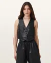 Allsaints Arla Lea Leather Waistcoat In Black