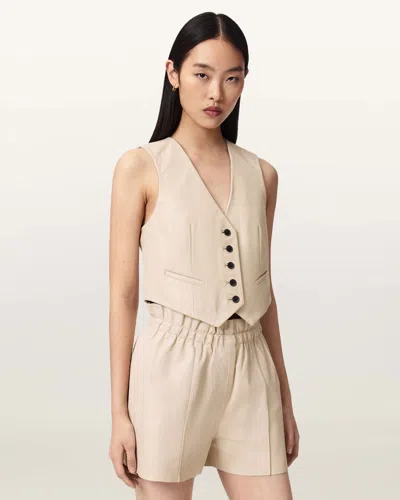 Allsaints Arla Sleeveless Leather Vest In Neutral
