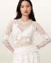 Allsaints Arlea Embroidered Sheer Mesh Top In White
