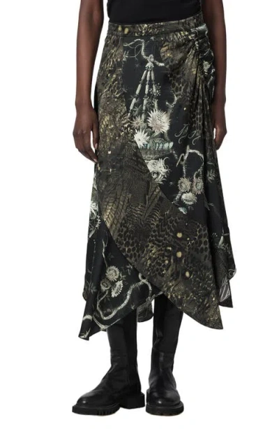 Allsaints Arleen Print Midi Skirt In Gray