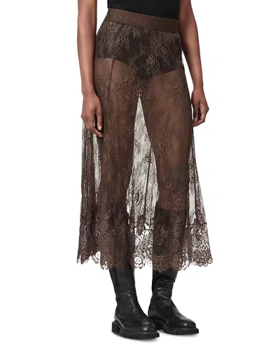 Allsaints Arran Lace Maxi Skirt In Brown