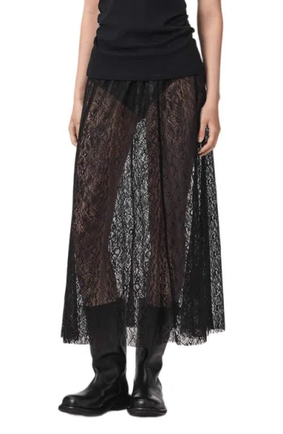 Allsaints Arran Snakeskin Texture Maxi Skirt In Black