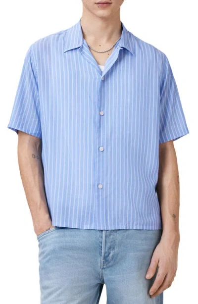 Allsaints Arran Stripe Short Sleeve Button-up Shirt In Blue