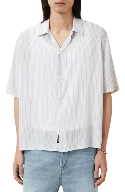Allsaints Arran Stripe Short Sleeve Button-up Shirt In White