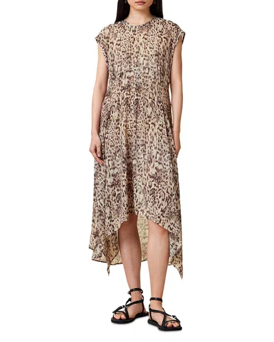 Allsaints Arwen Leopard Print Dress In Evia Sand White
