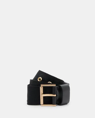 Allsaints As Webbing Logo Belt In Black/warm Brass