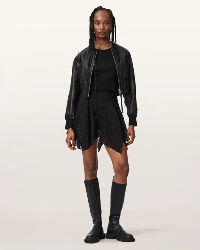 Allsaints Asal Asymmetric Mini Skirt In Black