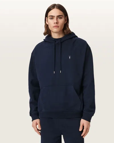 Allsaints Asher Ramskull Oversized Hoodie In Blue