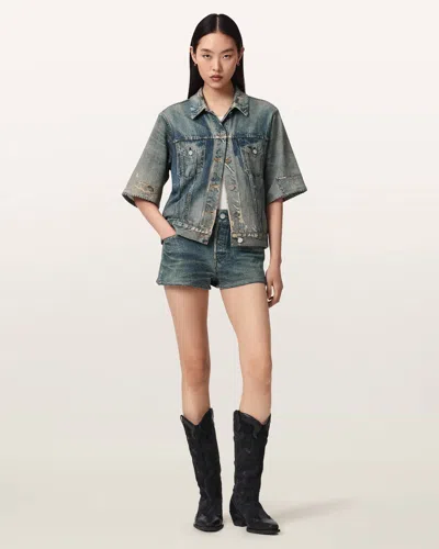 Allsaints Tyler Wide Leg Illusion Of Denim Shorts In Gray