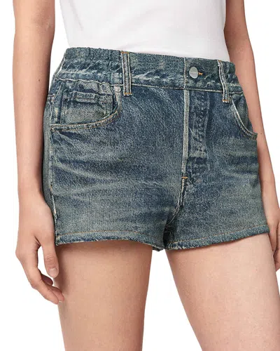 Allsaints Womens Illusion Tint Asher Elasticated-waist Denim Shorts In Blue