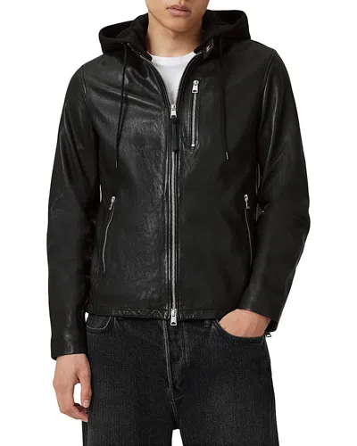 Allsaints Ashton Hooded Leather Jacket In Black
