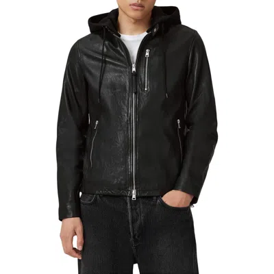 Allsaints Ashton Hooded Leather Jacket In Black