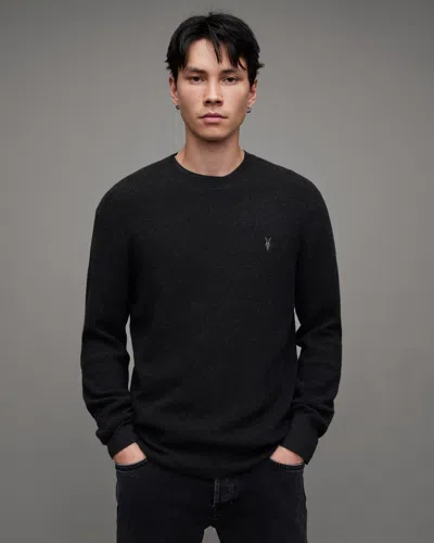 Allsaints Aspen Waffle Texture Crew Neck Sweater In Cinder Black Marl