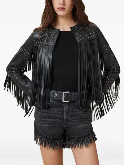 Allsaints Asta Fringed Studded Leather Jacket In Black