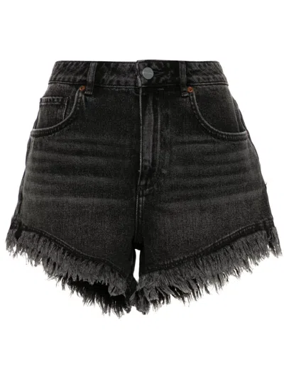 Allsaints Astrid Denim Frayed Shorts In 黑色