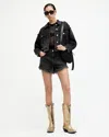 Allsaints Womens Washed Black Astrid High-rise Frayed-hem Denim Shorts In Washed Black