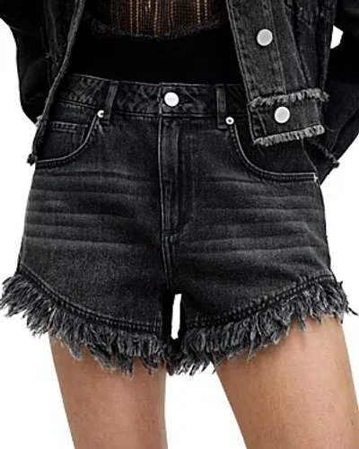 Allsaints Astrid Frayed High Waist Denim Shorts In Washed Black