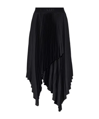 Allsaints Asymmetrical Pleated Midi Skirt In Black
