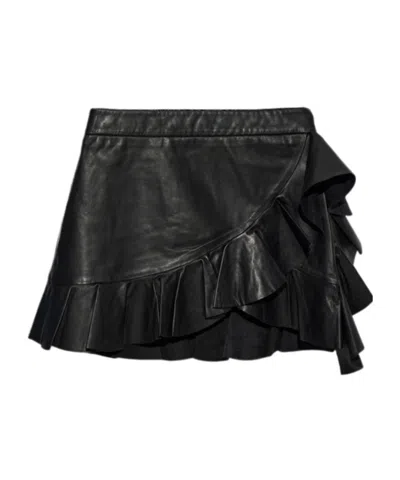 Allsaints Luana Lea Ruffled Leather Miniskirt In Black